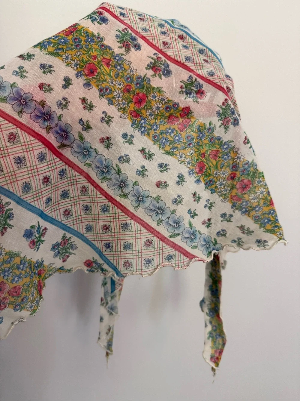 Vintage inspired floral Triangle Bandana Scarf in Cream with Prints